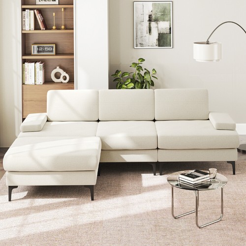 Chenille Ecksofa mit Schlaffunktion mit Chaiselongue Schlafsofa Eckcouch L-Sofa - Bild 50 von 51