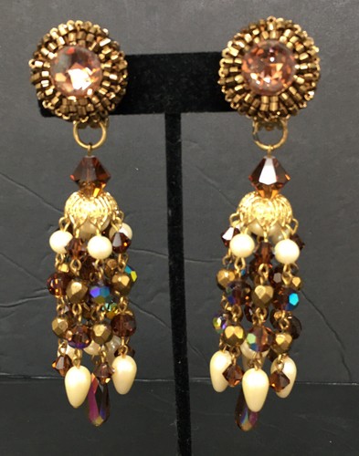 Pendientes de vidrio checos de colección grandes AB topacio cristal perla colgante araña - Imagen 6 de 9