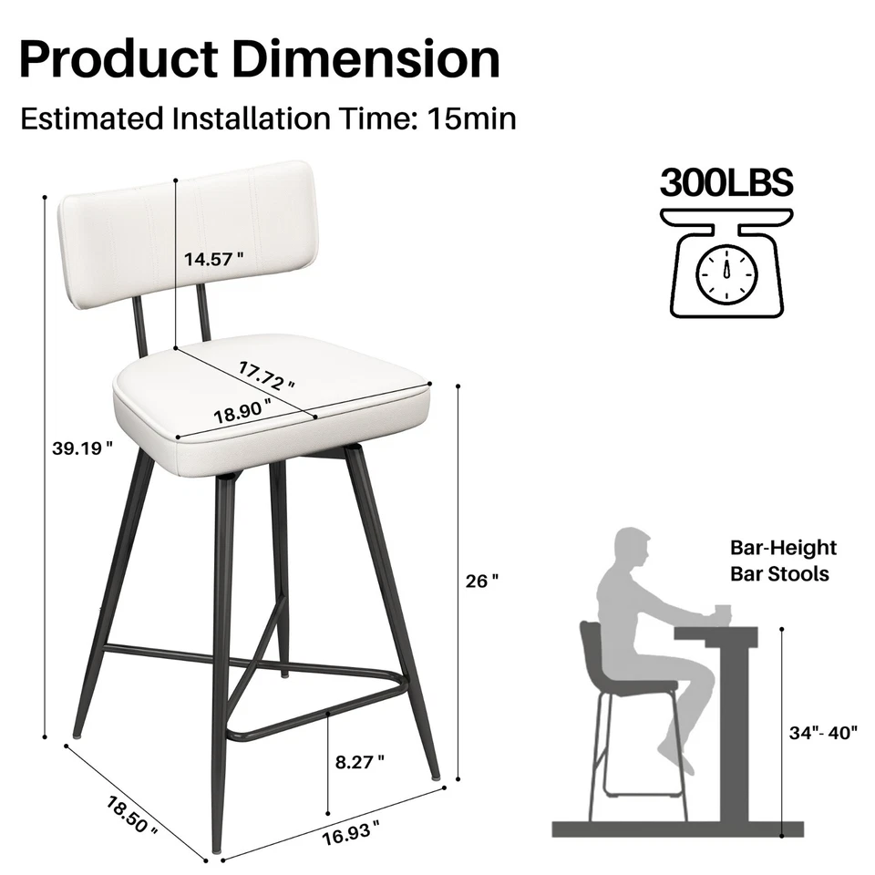 Set of 2/4 Swivel Leather Kitchen Stools with Back Counter Height Barstools 26" - Image 2 of 4