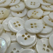 White Iridescent Rainbow Freshwater MOP Shell Button Flat Face 15mm 5/8" 4 hole