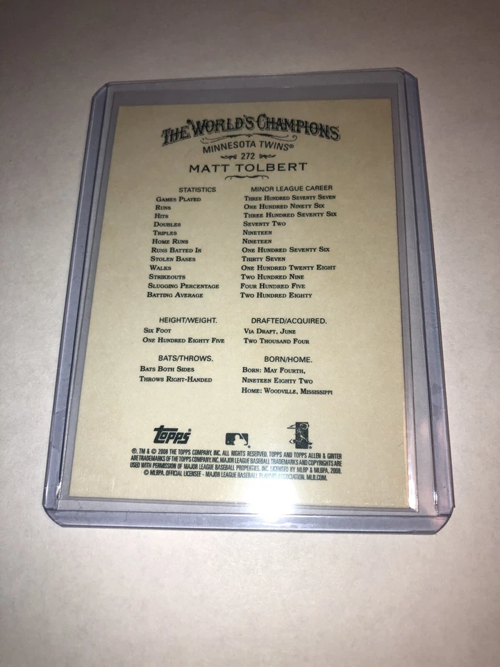 2008 Topps Allen & Ginter Rookie Matt Tolbert #272 RC SP - Image 2 of 2