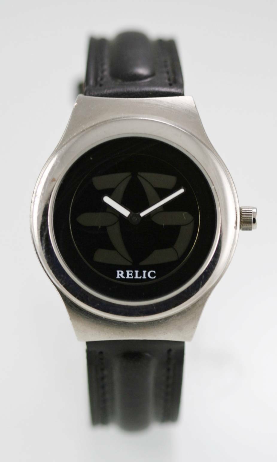 Relic Uhr Herren Big Tic Edelstahl Silber Wasserfest Leder Schwarz Quarz