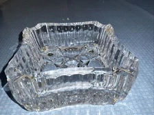 Vtg Square Ashtray Heavy Clear Cut  Glass