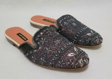Meher Kakalia Queen Pink Gray Embroidered Slide Flats Womens Size 9 Italian 39