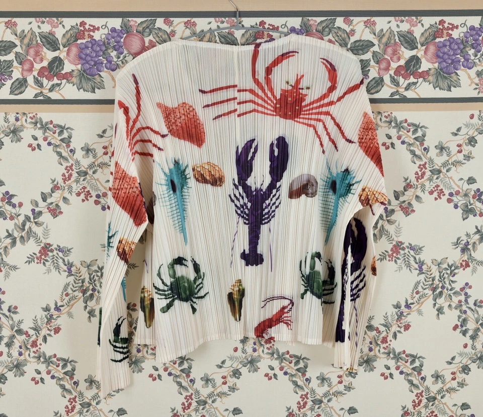 Issey Miyake Pleats Please Inspired Crab Lobster Sea Animal Beige Cardigan Coat - Image 3 of 4