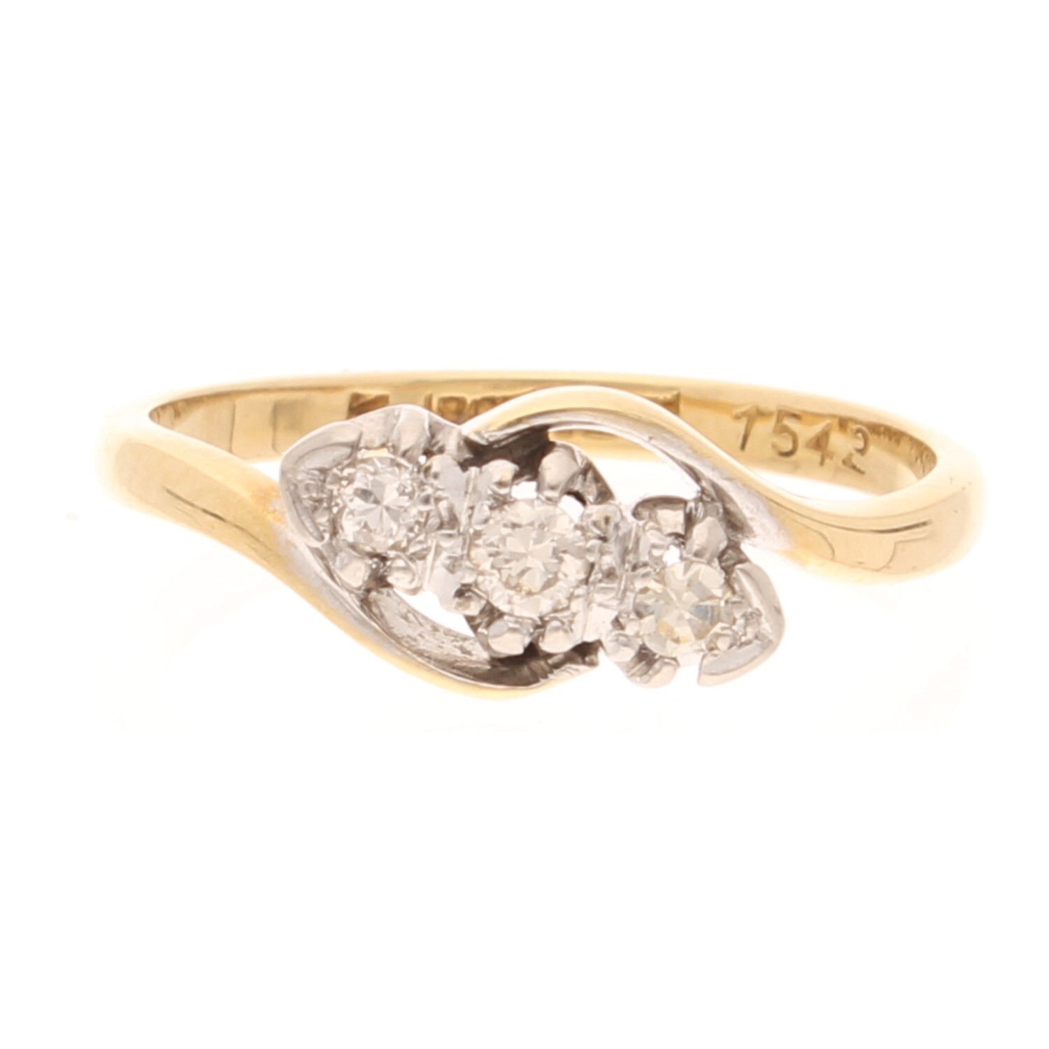 18Ct Yellow Gold & Platinum 0.10ct Diamond Three-Stone Ring (Size M) 6mm Widest