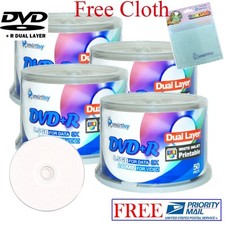 200 Smartbuy 8X White Inkjet Printable DVD R DL Disc FREE Micro Fiber Cloth