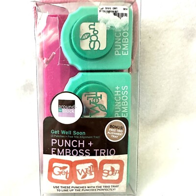 Around The Block Punch + Emboss Get Well Soon 3 Pack Crafting Embossing Trio