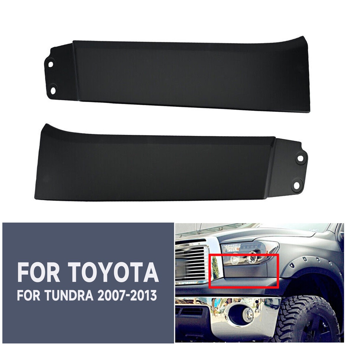Bumper Grille Headlight Filler Panel – For Toyota Tundra 2007-2013 & Sequoia 2008-2012 – Black ABS