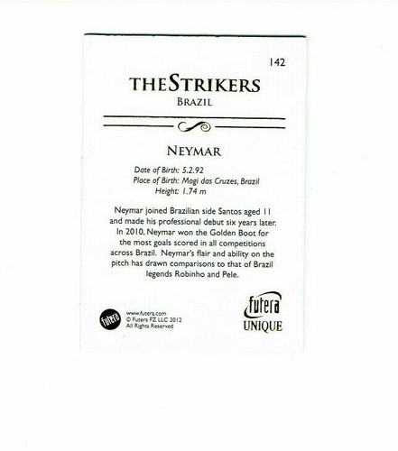 2012 Neymar Futera Unique Rookie Card #142 Rare - Picture 2 of 2
