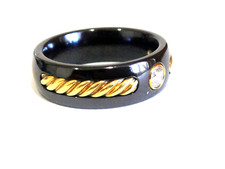 DAVID YURMAN 18K GOLD DIAMOND TITANIUM CABLE INSET MEN'S RING