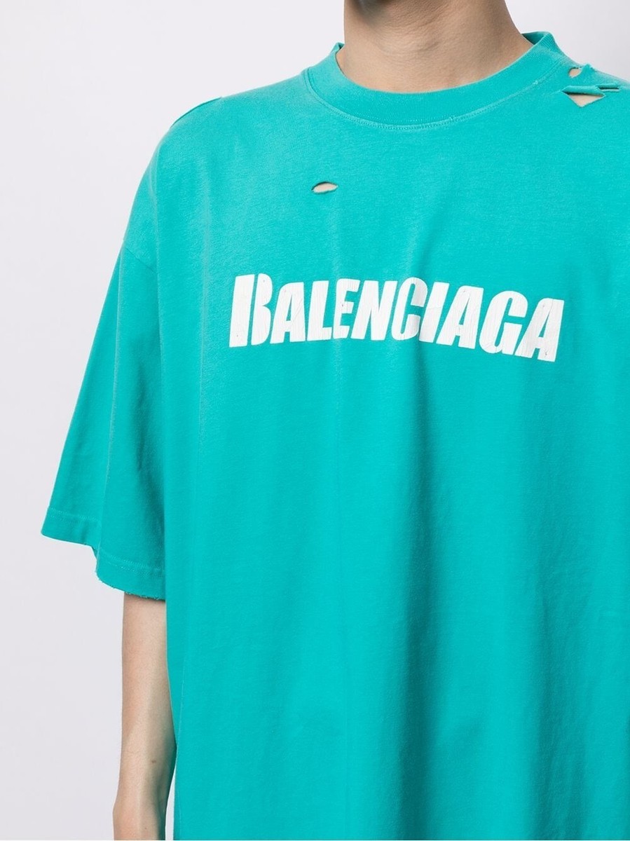 トップス balenciaga destroyed Flatground t-shirt Balenciaga Caps Destroyed Flatground T-shirt Navy/White