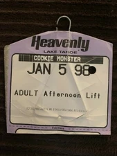 Sonny Bono Heavenly Valley Ski Resort Lift Pass Ticket day of his death 1/5/98