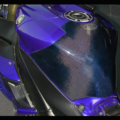Handle Bar Yoke Cover+Fuel Cap Perforated Sticker Pad 04-08 Yamaha YZF R1 Chrome - Picture 5 of 9
