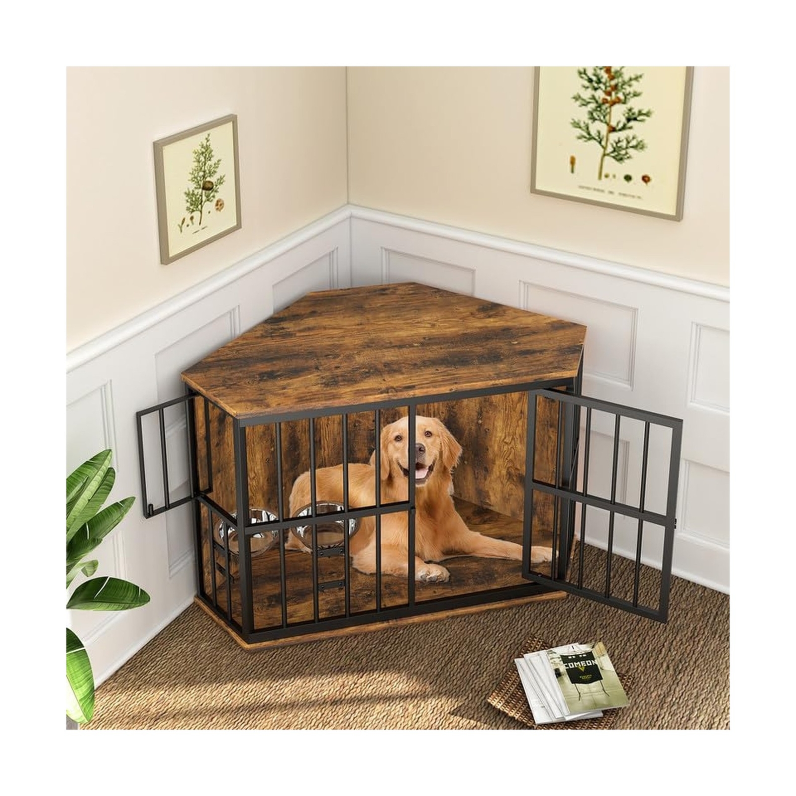 ROOMTEC 42 inch Furniture Dog Crate Corner, Dog Kennel Corner Wooden