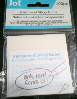 NEW 100 pc Transparent Sticky Notes, Clear Sticky Notes, 3   x 3   Translucent