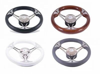 NAUTIKA Steuerrad 350 mm mit Nabe Mahagoni Schwarz Weiß Grau Bootslenkrad Lenkrad Boot