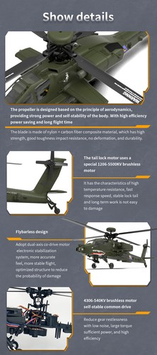 YXZNRC F11 AH-64D Apache RC Hubschrauber 6-Axis 3D 2.4G 6CH Brushless Flybarless - Bild 6 von 21