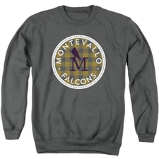 Montevallo Adult Crewneck Sweatshirt Plaid Badge, Charcoal, S-3XL