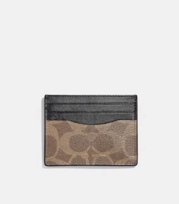 NWT Coach ID Window Card Case In Signature Canvas Gunmetal/Tan 58110 $78