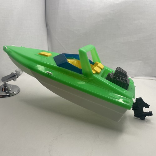 1980s Vintage 80s American Plastic Toys Inc Speed Boat Green White Yellow USA