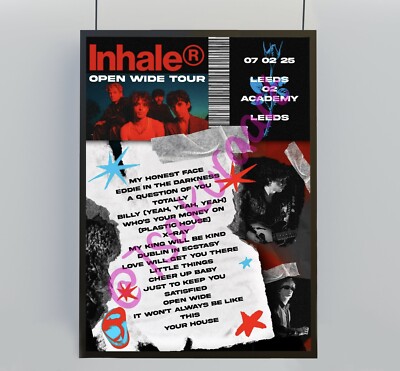 Inhalator Band Setlist Poster, Inhalator Open Wide Tour Kunstdruck Poster Eli Hewson