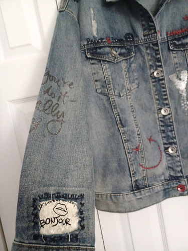 Desigual Women's Chaq Yes Embroidered Jean Jacket Blue Size M 100% cotton - Picture 10 of 16