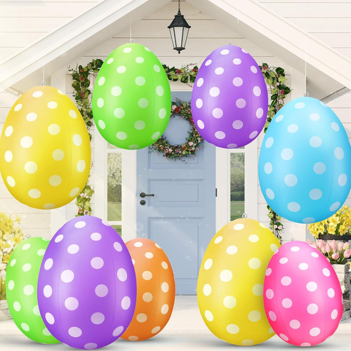 12 Pack 16 Inch, 24 Inch Easter Inflatable Eggs Outdoor Decorations Yard Lawn De