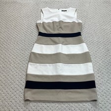 Tommy Hilfiger Shift Dress Womens 10 Brown White Striped Sleeveless Polyester