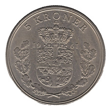 1961 Denmark Frederik IX 5 Kroner Coin – Danish Issue