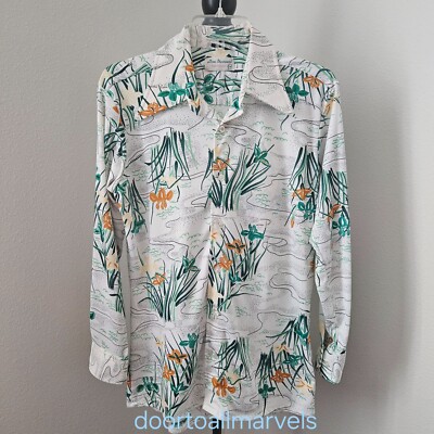 VTG '70s Don Giovanni Shirt Dagger Collar Button Up Floral PORTOFINO Men sz S-M?