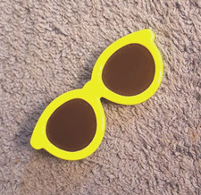 Adorable Plastic Sunglasses Pin 2.75" wide Bright Yellow Wayfarers Beach Shades
