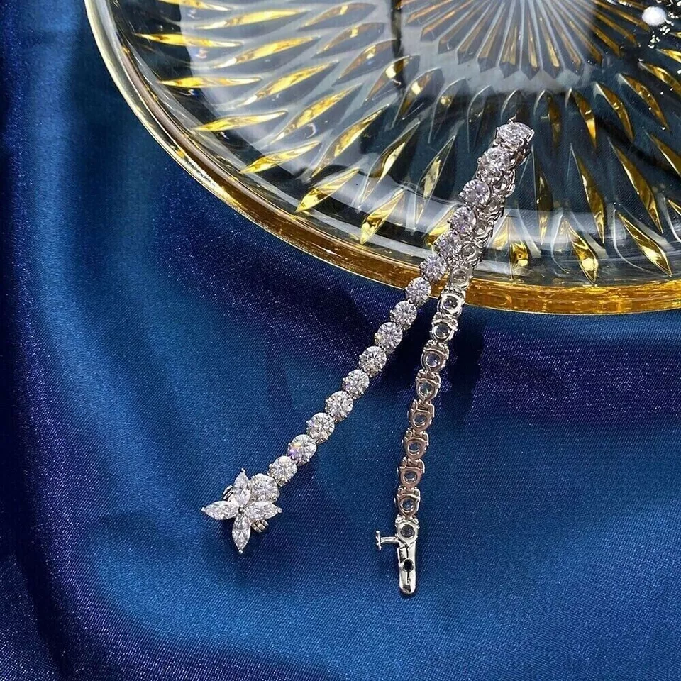 Brazalete de tenis redondo de diamantes para mujer de 8,00 quilates enchapado en oro blanco de 14 quilates Foto 4 de 4