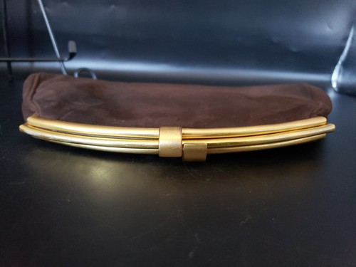 Vintage Dark Brown Velvet Gold Trim Block Wristlet strap Bag Purse w/ mirror! - Picture 3 of 14