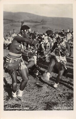 SOUTH AFRICA ~ SEMI-NUDE NATIVE WOMEN DANCING, REAL PHOTO PC ~ c 1930's