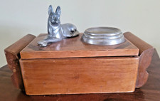 Art Deco Jewellery Wooden Box With Lid & German Shepherd Dog Figurine-329