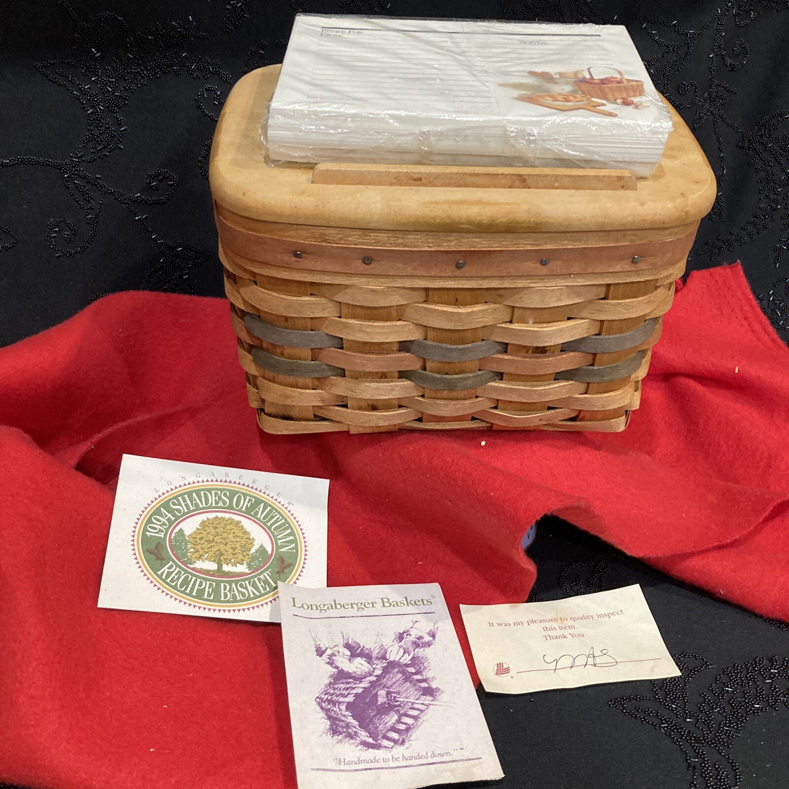 Longaberger Recipe Basket w/lid, Insert, Opened Large Package of Recipe