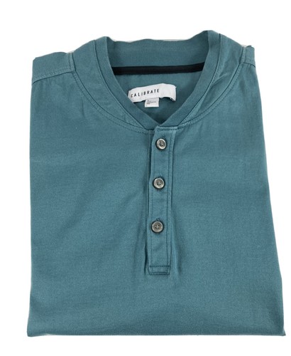 Calibrate Men’s Large Jade Green Polo Henley Shirt Short Sleeve 1/4 Button Up - Picture 6 of 8