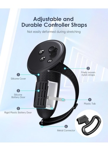 VR Controller Straps for Quest 3 Controller Grips with Battery Door Anti-Slip - Picture 5 of 6