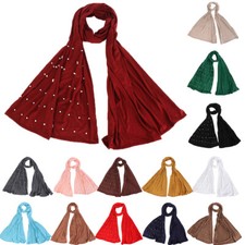 Muslim Women Beads Jersey Long Scarf Hijab Islamic Turban Wrap Headscarf Scarves