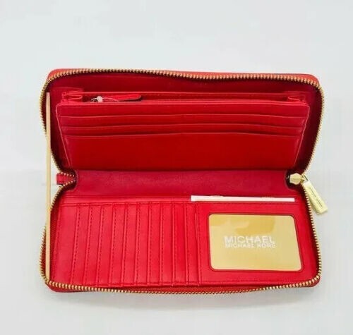 Michael Kors Jet Set Large Continental Wallet Brown Red 35F8GTVT3 Wristlet F - Picture 5 of 9