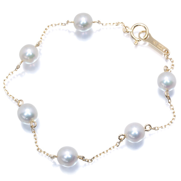 白 TASAKI アコヤパール7.0mm 曲線　透かし　19ブレスレット Auth TASAKI Bracelet Akoya Pearl 5.8-6.1mm Station 18K 750