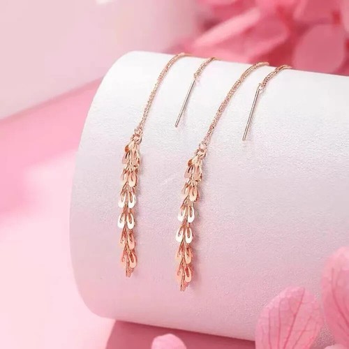 18K Solid Gold Drop Dangle Earrings Phoenix Tail Beautiful Charm Jewelry - Picture 5 of 11