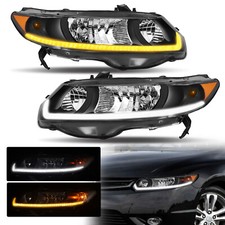 Led Drl Sequential Headlights For 2006-2011 Honda Civic 2-door Coupe Black Lhrh