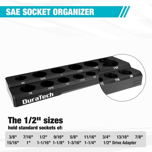 DURATECH Magnetic Socket Organizer 1/2" Drive SAE Socket Holder Socket Tray Cart - Picture 2 of 12