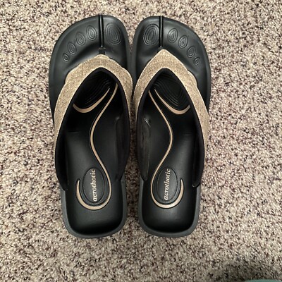 Aerothotic Womens 10M EU41 Black Gray Comfort Flip Flop Thong Platform Sandals