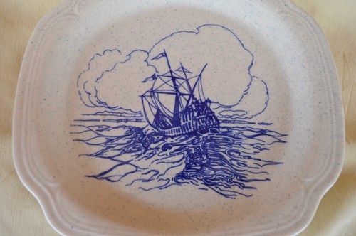 Syracuse China Dessert Lunch Plate Speckled Blue Old Sailing Ship Nautical #12-A - Picture 9 of 9