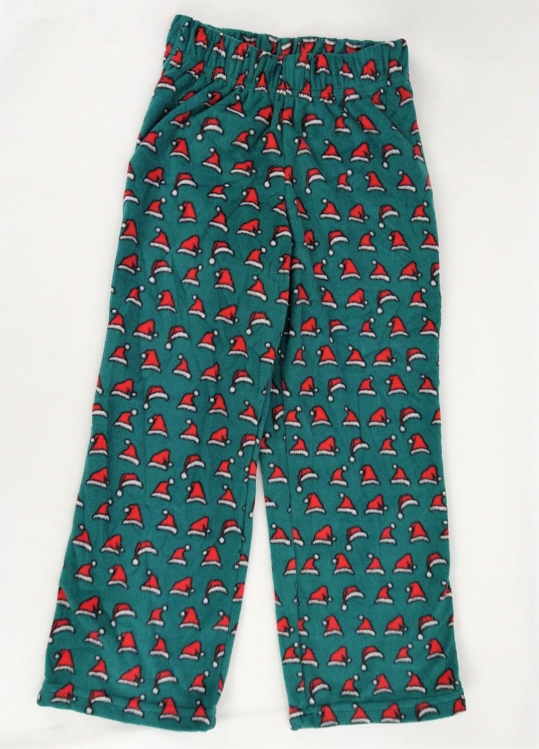 Pajama Pants Fleece Green w/ Santa Hat 
