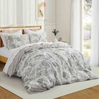 Grey Flower Jacquard Gauze 100% Cotton Duvet Cover Set, King or Queen Size