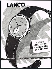 1950s Vintage Langendorf Lanco Watch Mid Century Art Print Ad